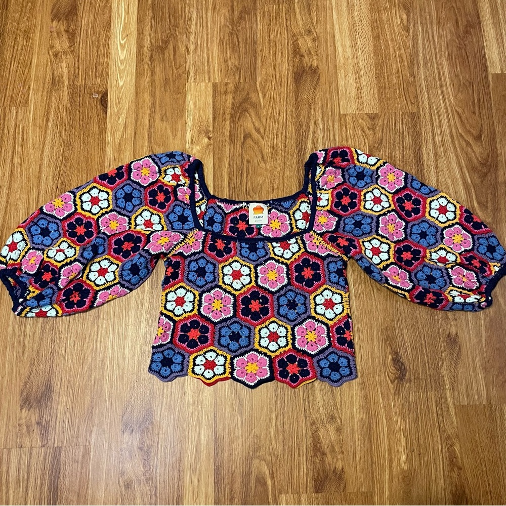 Farm Rio Dorya Handmade Crochet Flower Crop Top